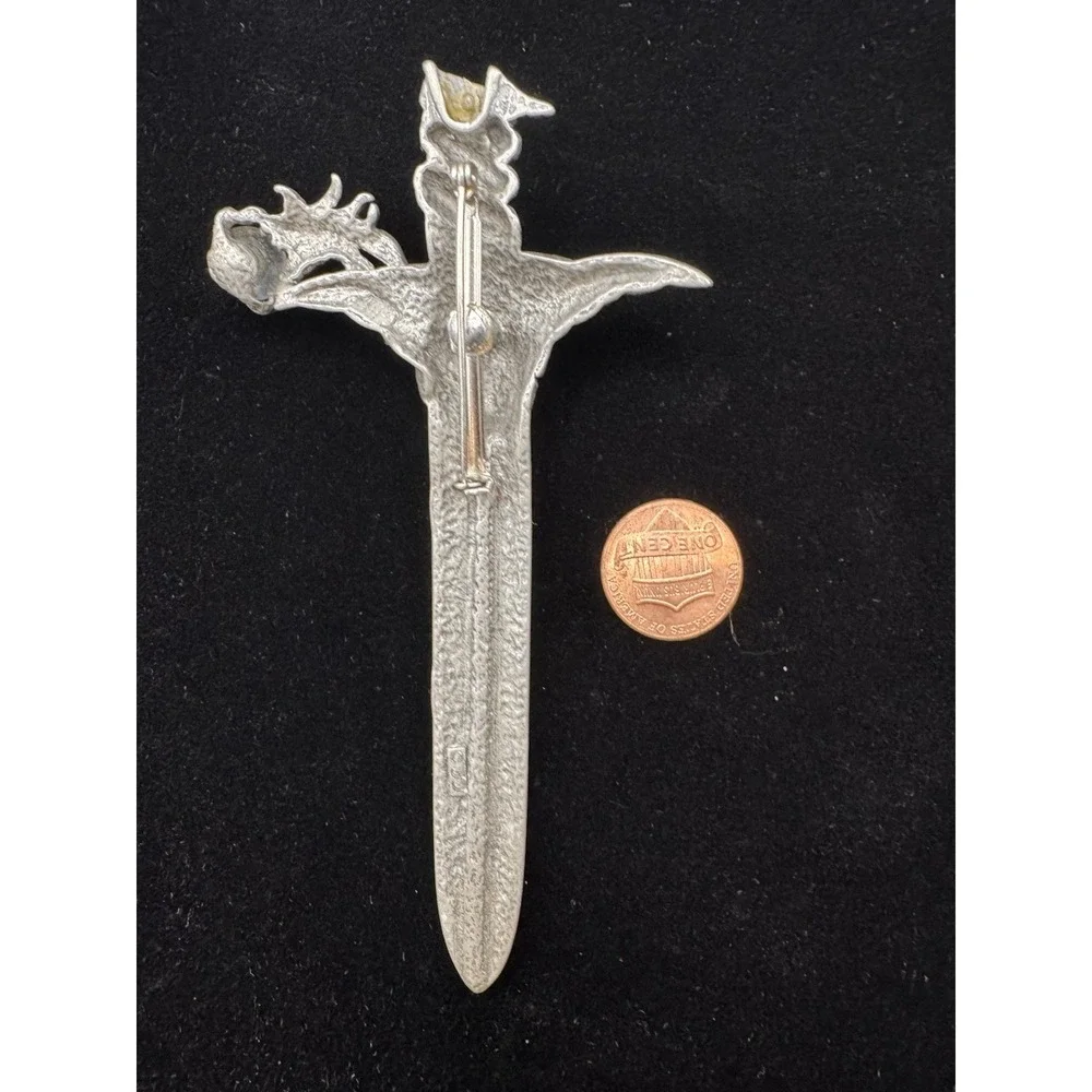 Dragon Sword Pewter Pin Medieval Gothic Vintage JJ Jonette‎ Fantasy